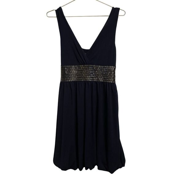 Ted Baker Navy Beaded Waist Balloon Hem V Neck Sleeveless Dress Ted Size 4 US 10 - Picture 1 of 6